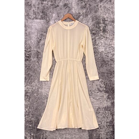 Ripley Rader Dress 2 / US Small Womens Ivory Semi Sheer Long Sleeve A Line Midi - Picture 1 of 9